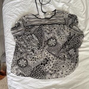 LOFT Black and White Floral Blouse